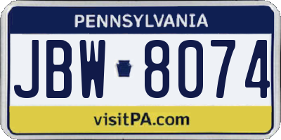 PA license plate JBW8074