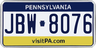 PA license plate JBW8076