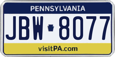 PA license plate JBW8077