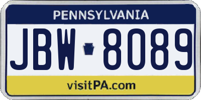 PA license plate JBW8089