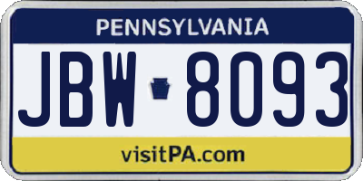 PA license plate JBW8093