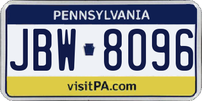 PA license plate JBW8096