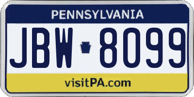 PA license plate JBW8099