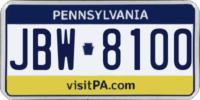 PA license plate JBW8100