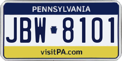PA license plate JBW8101