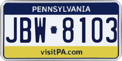 PA license plate JBW8103