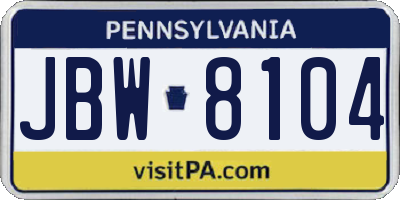 PA license plate JBW8104