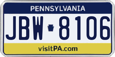 PA license plate JBW8106