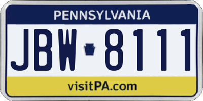 PA license plate JBW8111