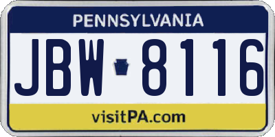 PA license plate JBW8116