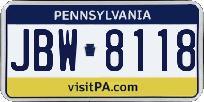PA license plate JBW8118