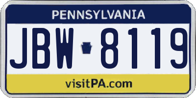 PA license plate JBW8119