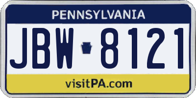 PA license plate JBW8121