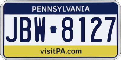 PA license plate JBW8127