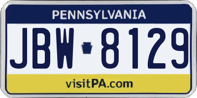 PA license plate JBW8129