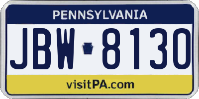 PA license plate JBW8130