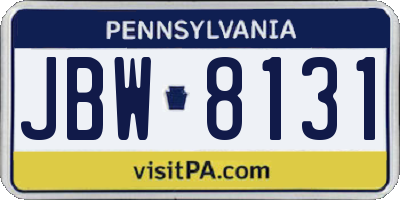 PA license plate JBW8131