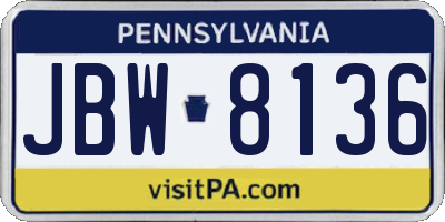 PA license plate JBW8136