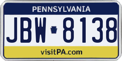 PA license plate JBW8138