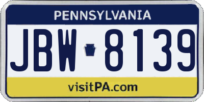 PA license plate JBW8139