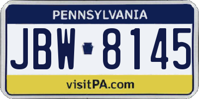 PA license plate JBW8145