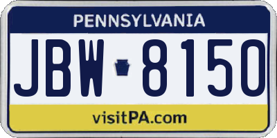 PA license plate JBW8150