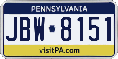 PA license plate JBW8151