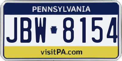 PA license plate JBW8154