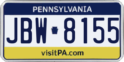 PA license plate JBW8155