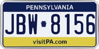 PA license plate JBW8156
