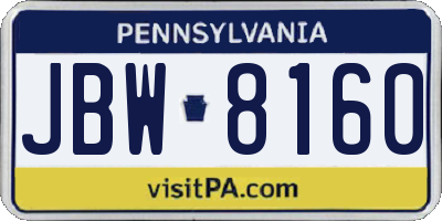 PA license plate JBW8160