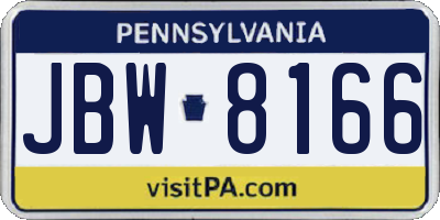 PA license plate JBW8166