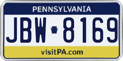 PA license plate JBW8169