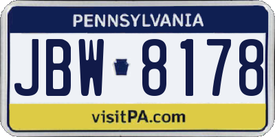 PA license plate JBW8178