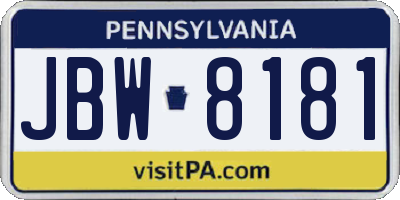 PA license plate JBW8181