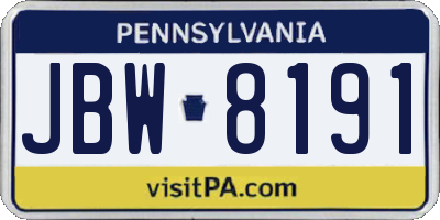 PA license plate JBW8191