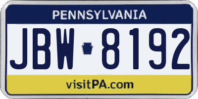 PA license plate JBW8192