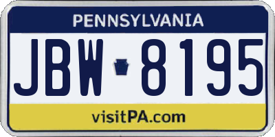 PA license plate JBW8195