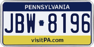 PA license plate JBW8196