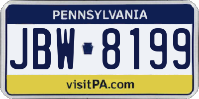 PA license plate JBW8199