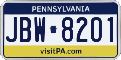 PA license plate JBW8201