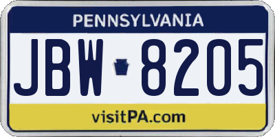 PA license plate JBW8205