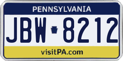 PA license plate JBW8212