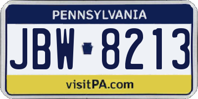 PA license plate JBW8213