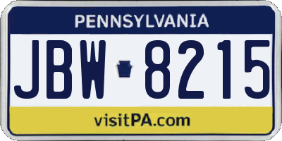 PA license plate JBW8215