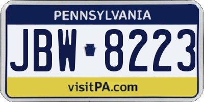 PA license plate JBW8223