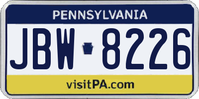 PA license plate JBW8226