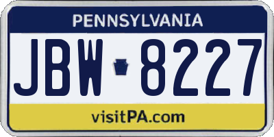 PA license plate JBW8227