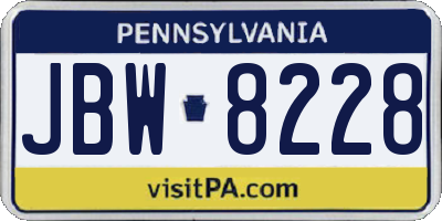 PA license plate JBW8228