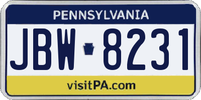 PA license plate JBW8231